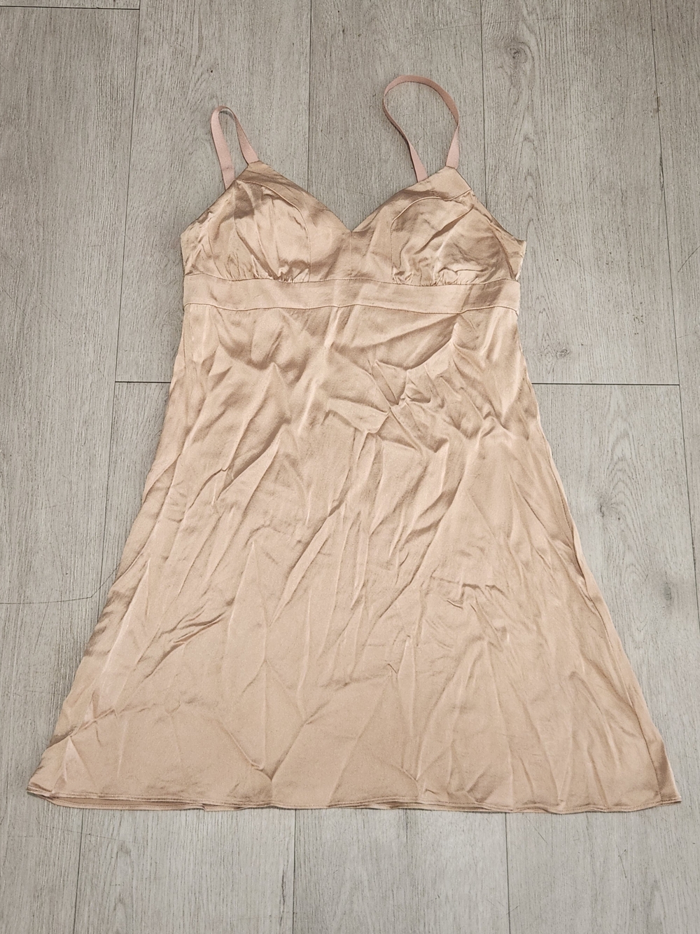 Luxxie Boston Champagne Satin Empire Waist Slip Dress Chemise 34